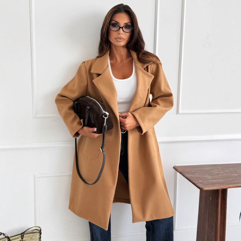 Double-Breasted Lapel Trench Coat With Color Block Detail
