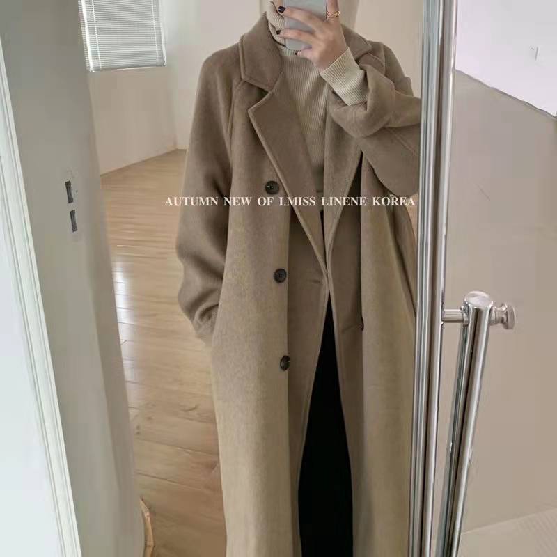 Petite Hepburn-Inspired Mid-Length Woolen Coat For Women