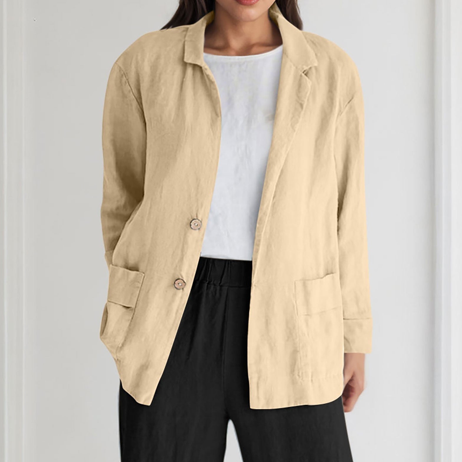Lightweight Cotton-Linen Mid-Length Button Coat For Women