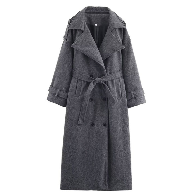 Double-Breasted Wool Coat Women's Long Elegant Commute Overcoat