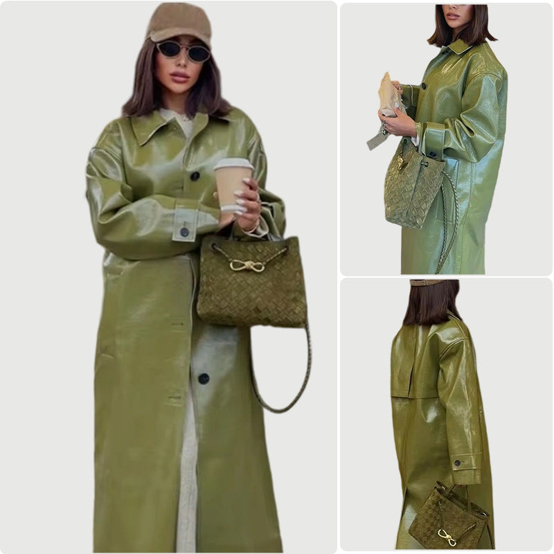 Retro Lapel Loose Jacket Long Urban Style Buttoned Coat