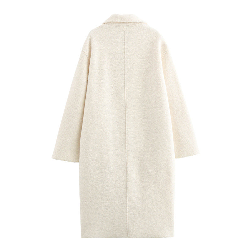 Elegant Long Single Breasted Wool Coat For Commuter Style