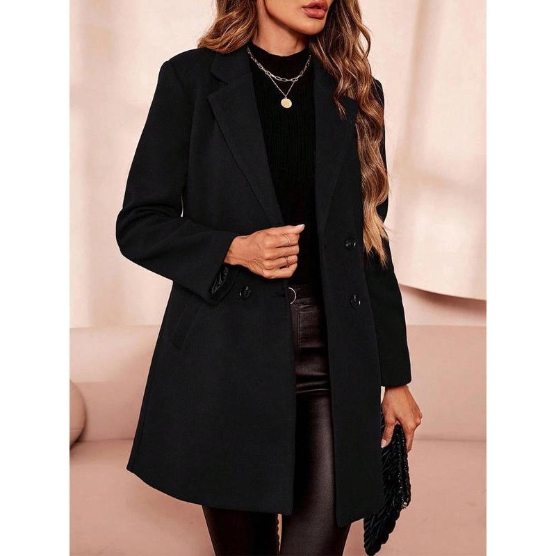 Slim-Fit Mid-Length Wool-Effect Trench Coat For Plus Sizes And Mature