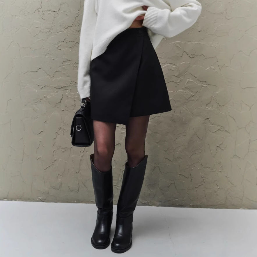 High Waisted A Line Mini Skirt With Side Slit And Buttons