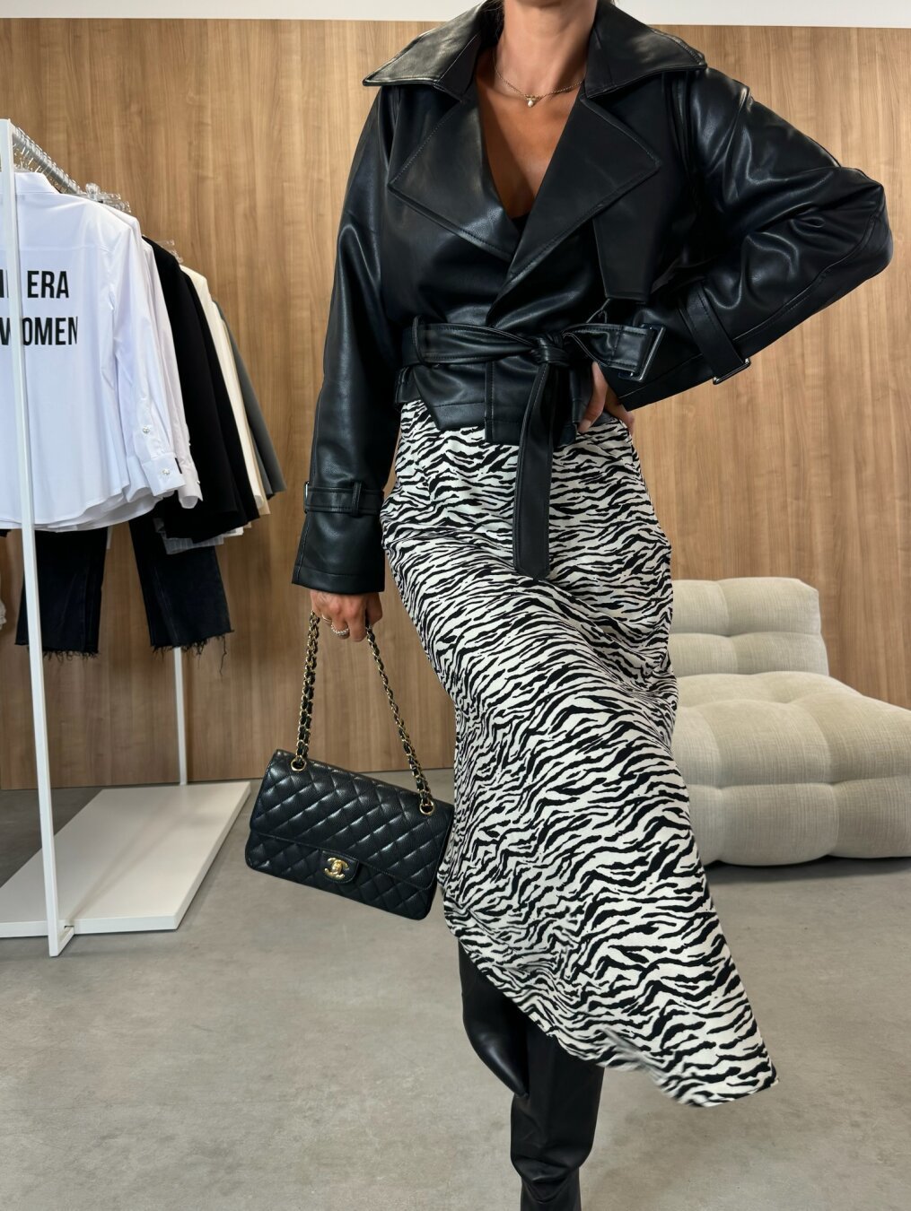 High Waist Slimming Printed Skirt For Confident Style-Black And White Pattern-Theone Apparel