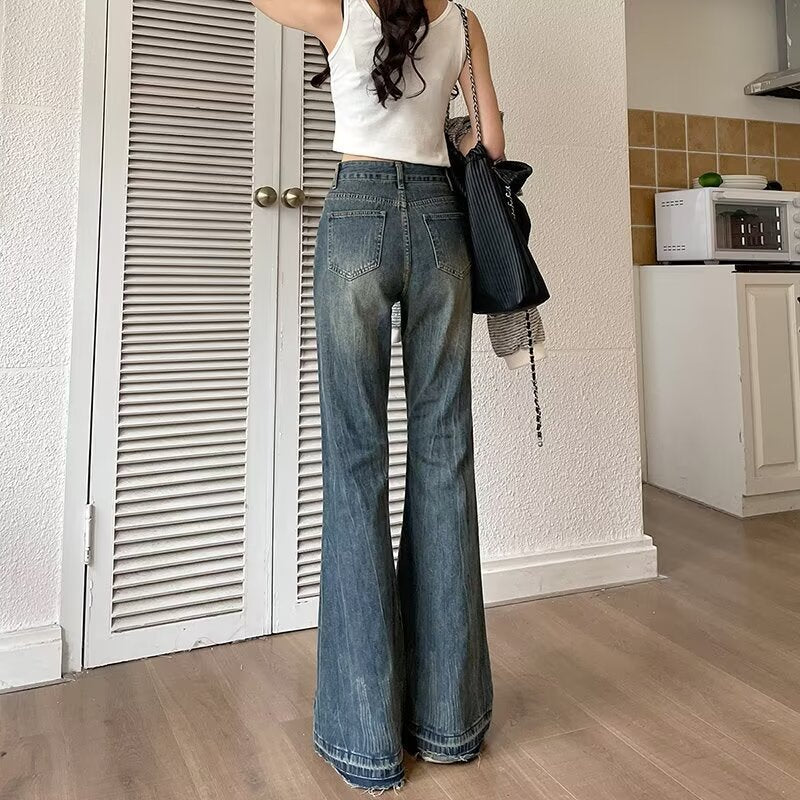 Loose Flared Denim Jeans with Vintage Bell-Bottom Swing-Theone Apparel
