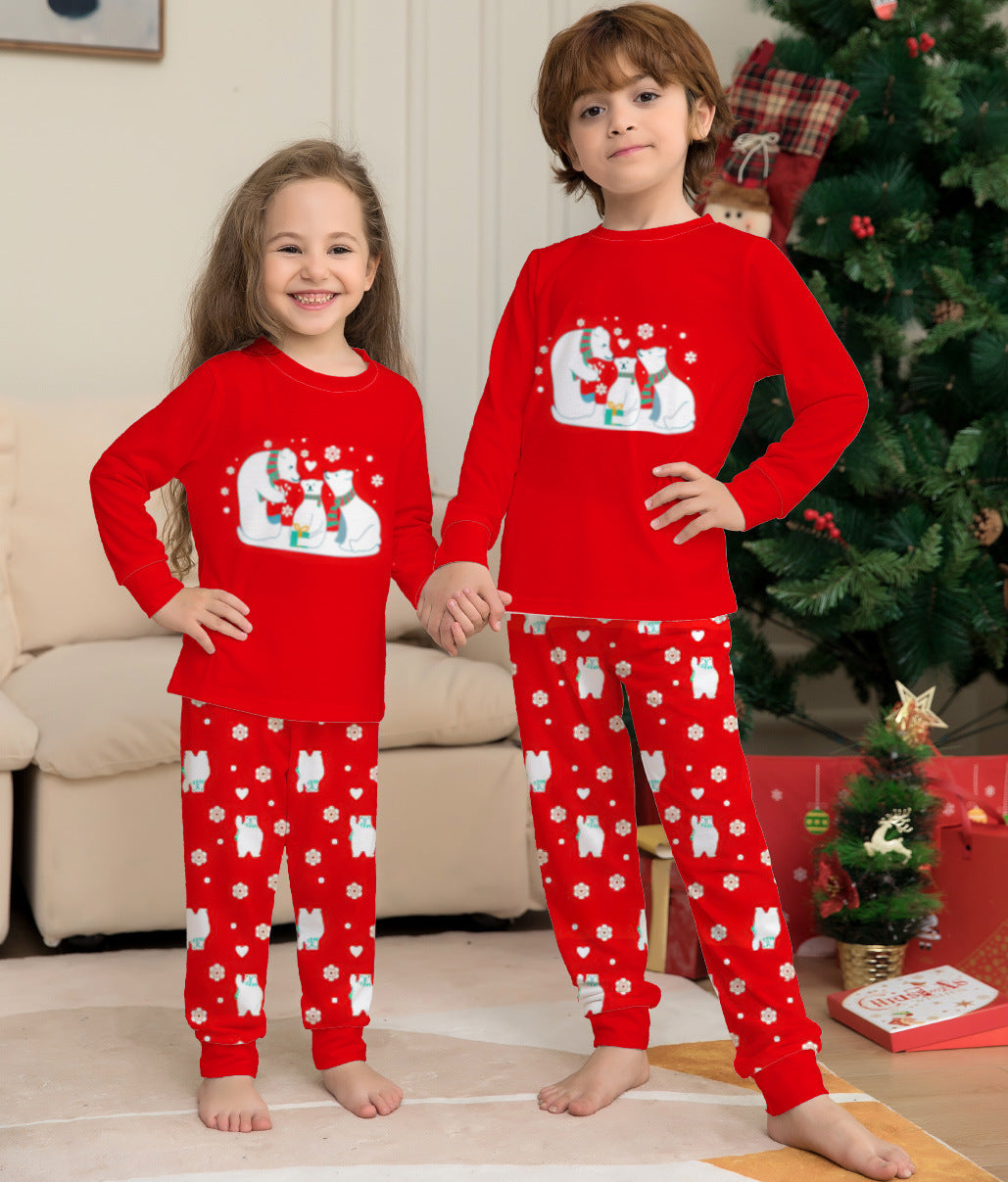 Red and White Polar Bear Matching Family Pajamas for Christmas Morning-Theone Apparel