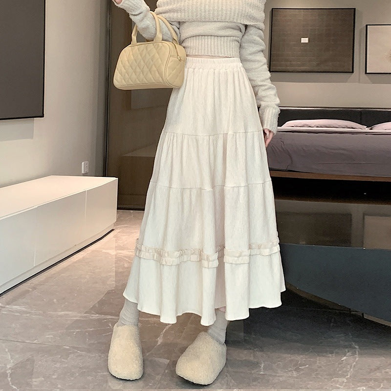 Slimming Midi A-Line Skirt With Korean Style Elastic Waist-Theone Apparel