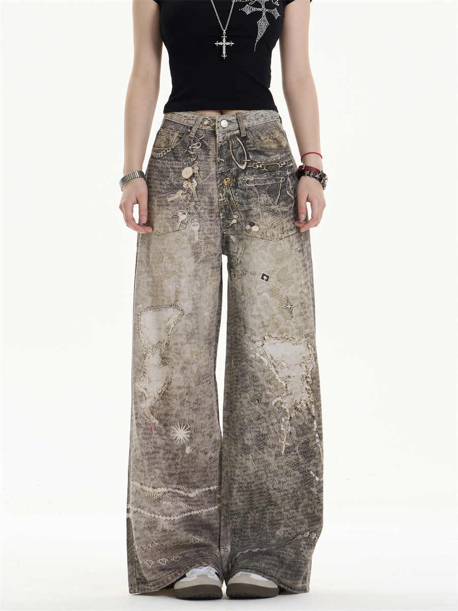 Washed Worn-In Retro Jeans with Wide-Leg Relaxed Appeal-Theone Apparel