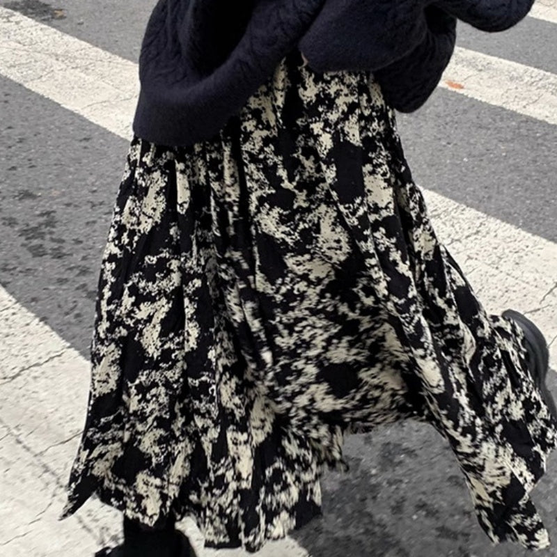 Western Style Tie Dyed Skirt For Slimming Casual Looks-Black-Theone Apparel