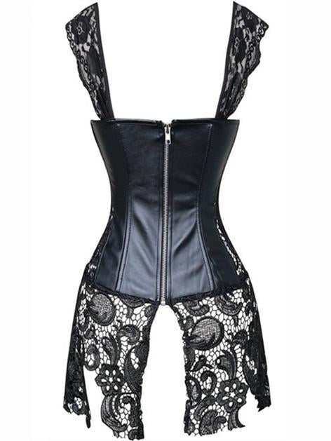 Leathery Lace Skirted Lingerie Corset - Theone Apparel