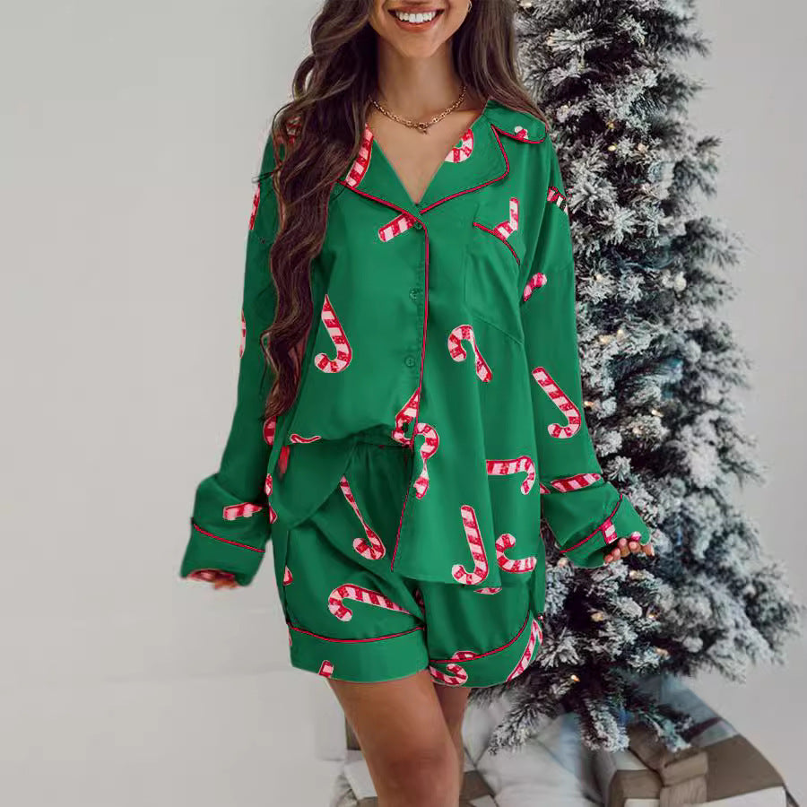 Dames snoepriet tweedelig kerstpyjama in roze en groen