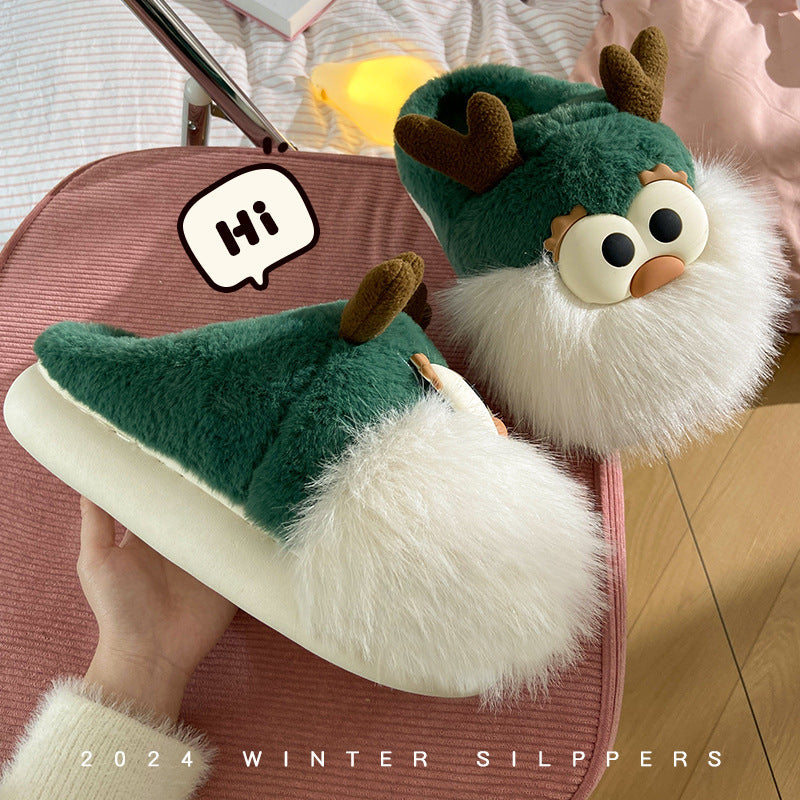 Grillige rendier Santa Claus -thema Groene en witte slippers