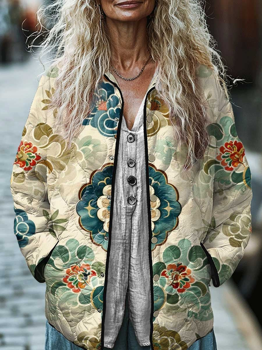 Women's Cotton Padded Jacket With Digital Floral Print