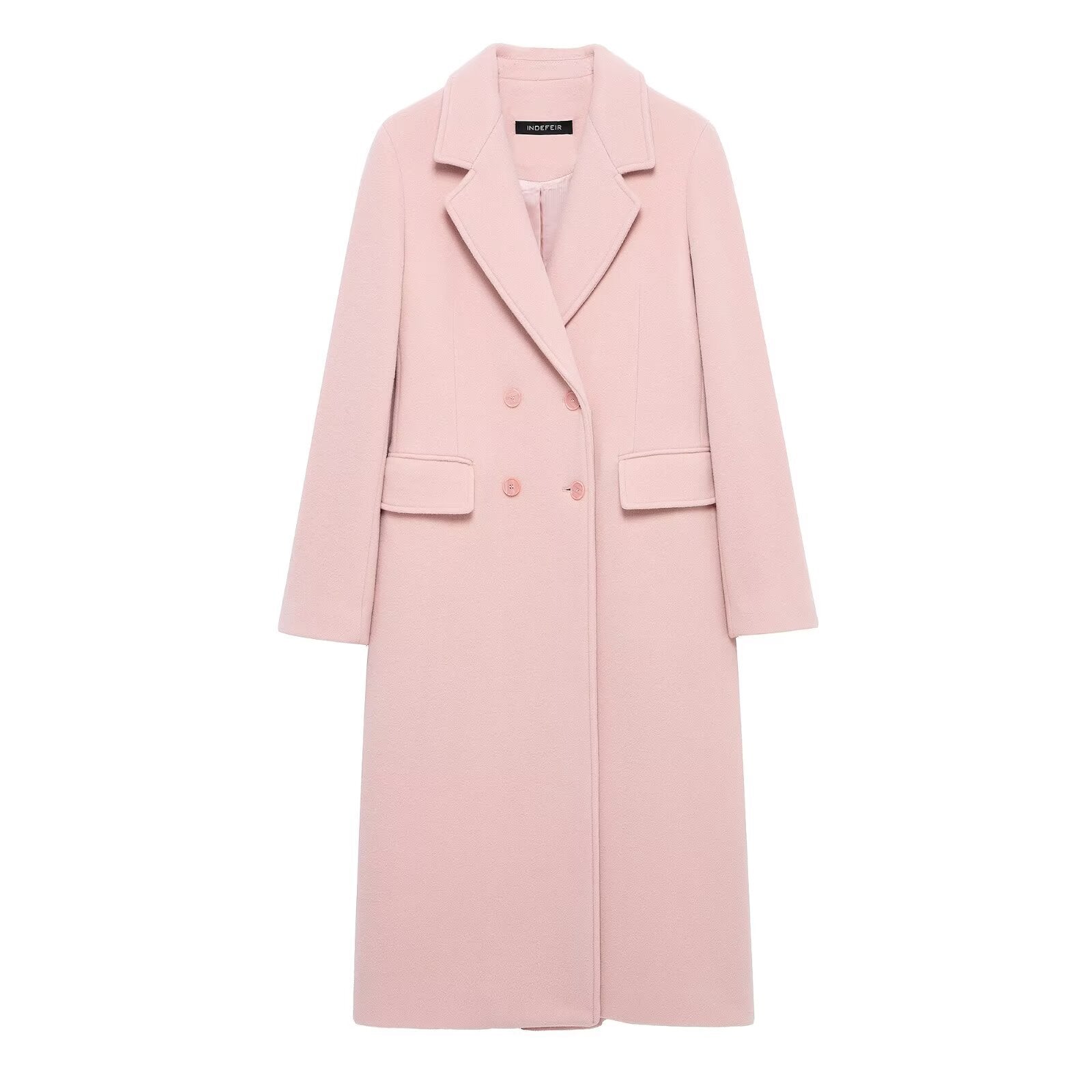 All-Match Blended Double Breasted Long Lapel Coat For Women