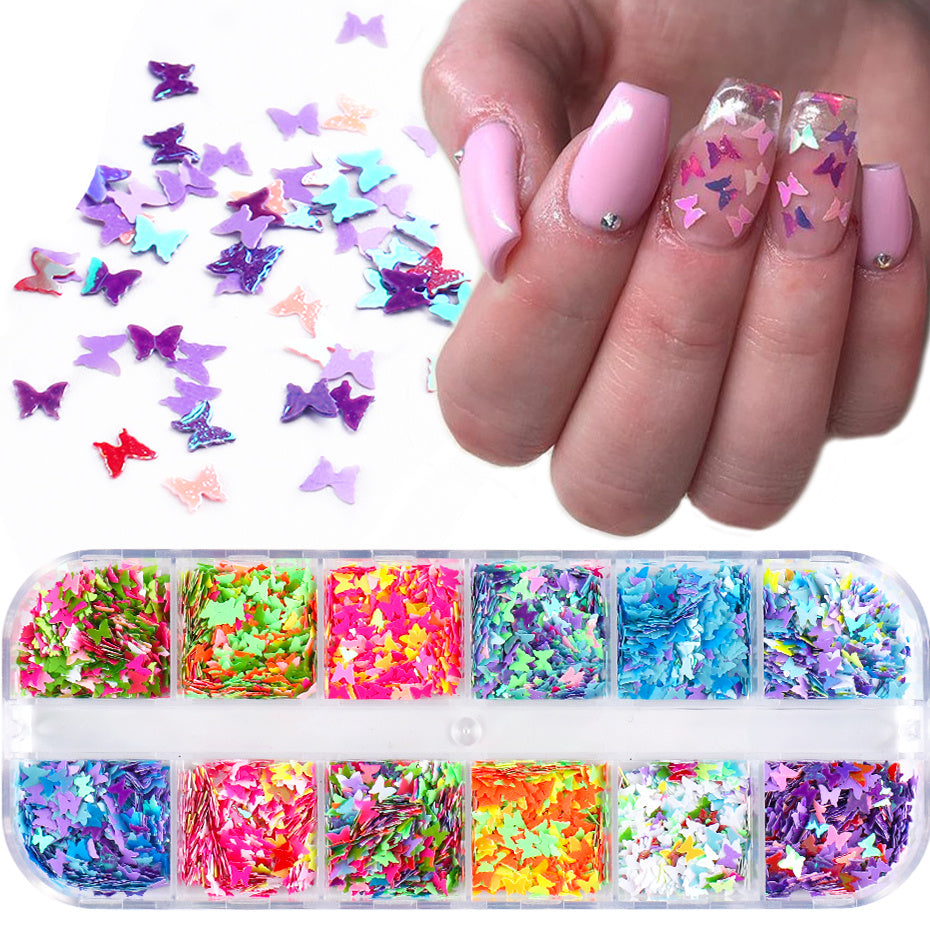 Butterfly Sticker Square Blunt False Nails Set