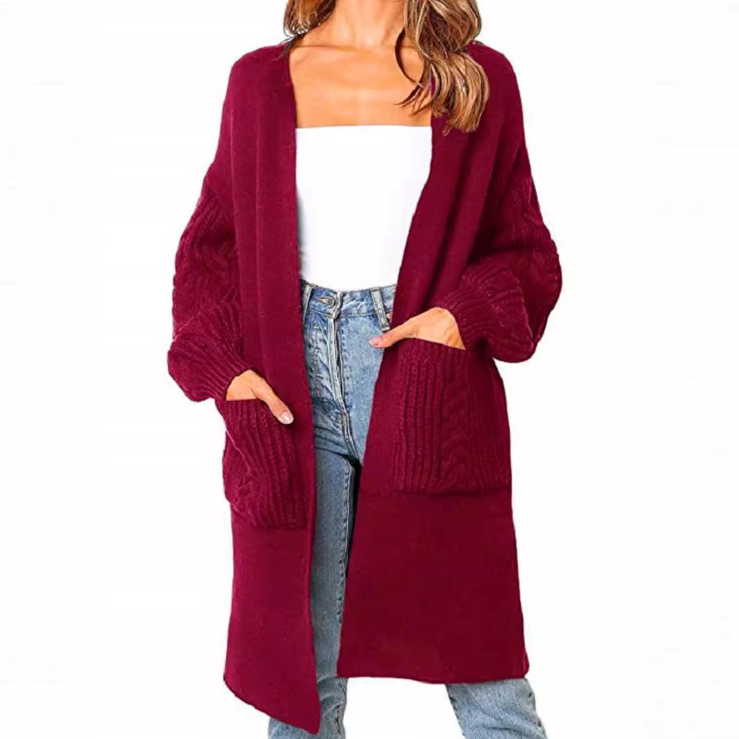 Cable Knit Lantern Sleeve Cardigan Coat For Women