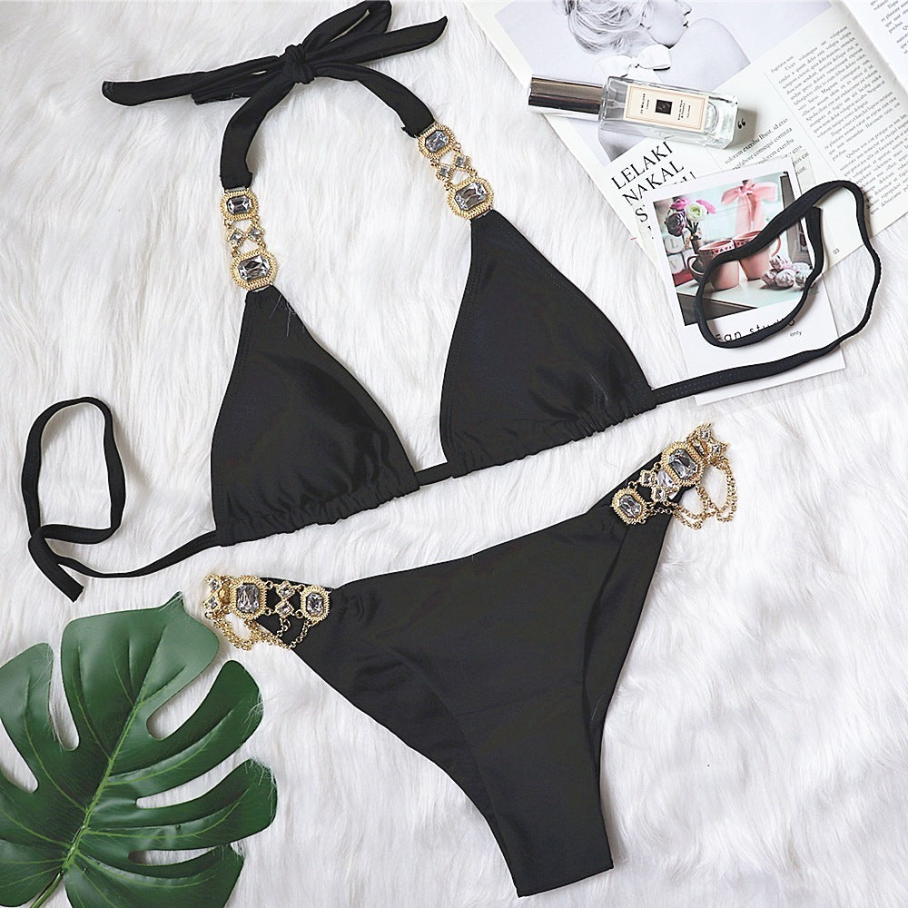 Dames tweedelige solide kleuren bikini met metalen details