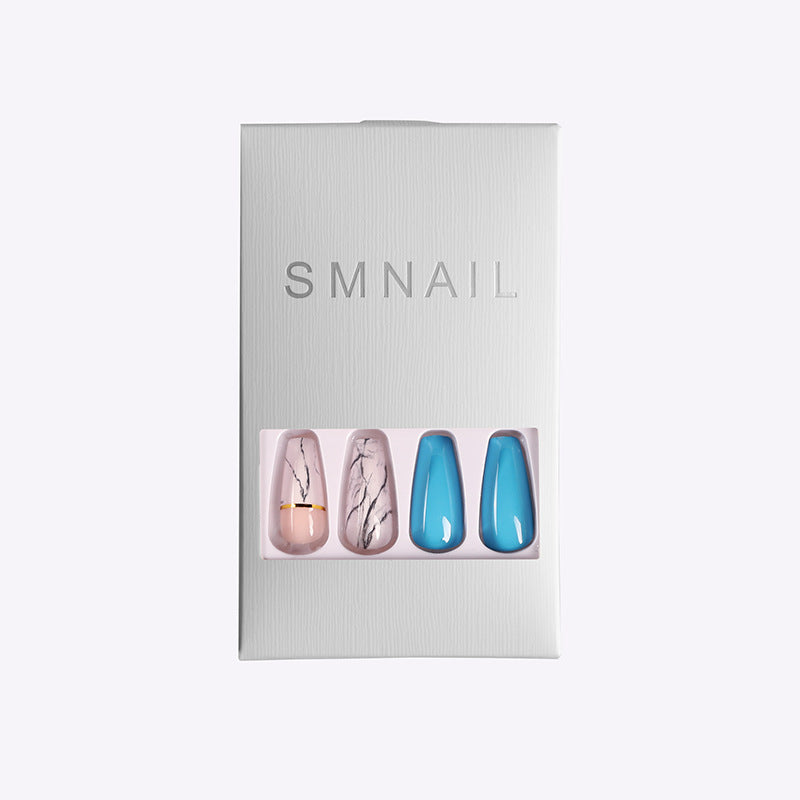 Ballet Coffin Shaped Marble and Jewel Toned Nail Set