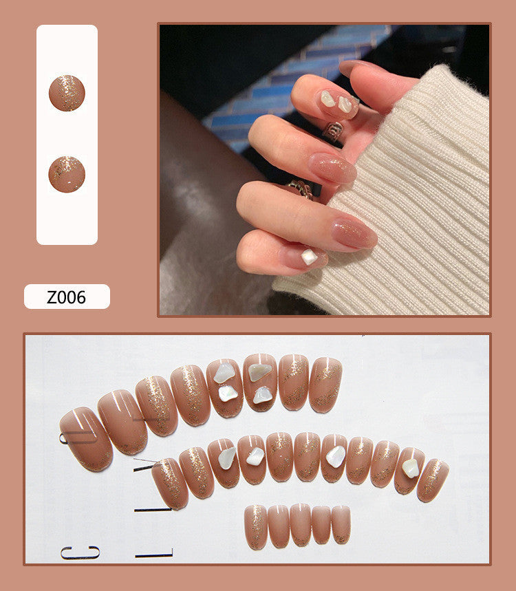 Women's Earth Tone Stone Adornment Nail Set in Nude