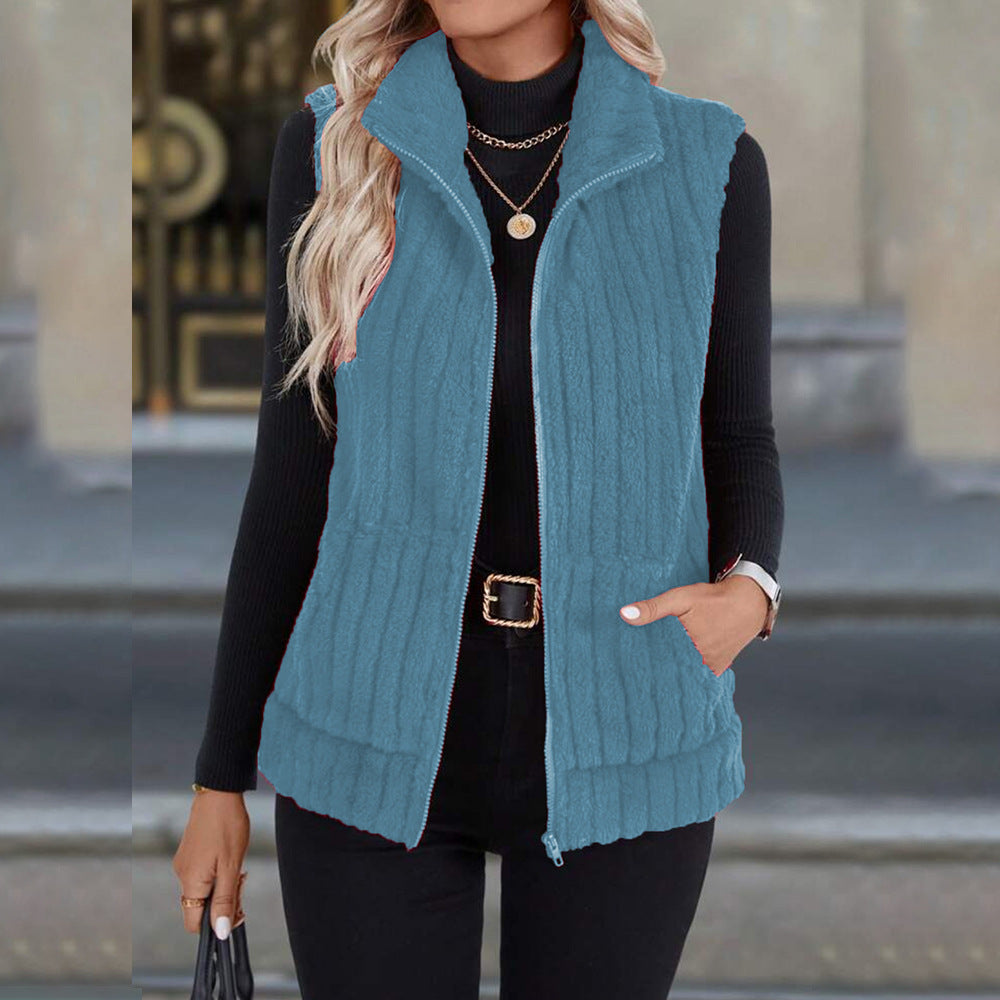 Women's Casual Versatile Lapel Zip Vest Top