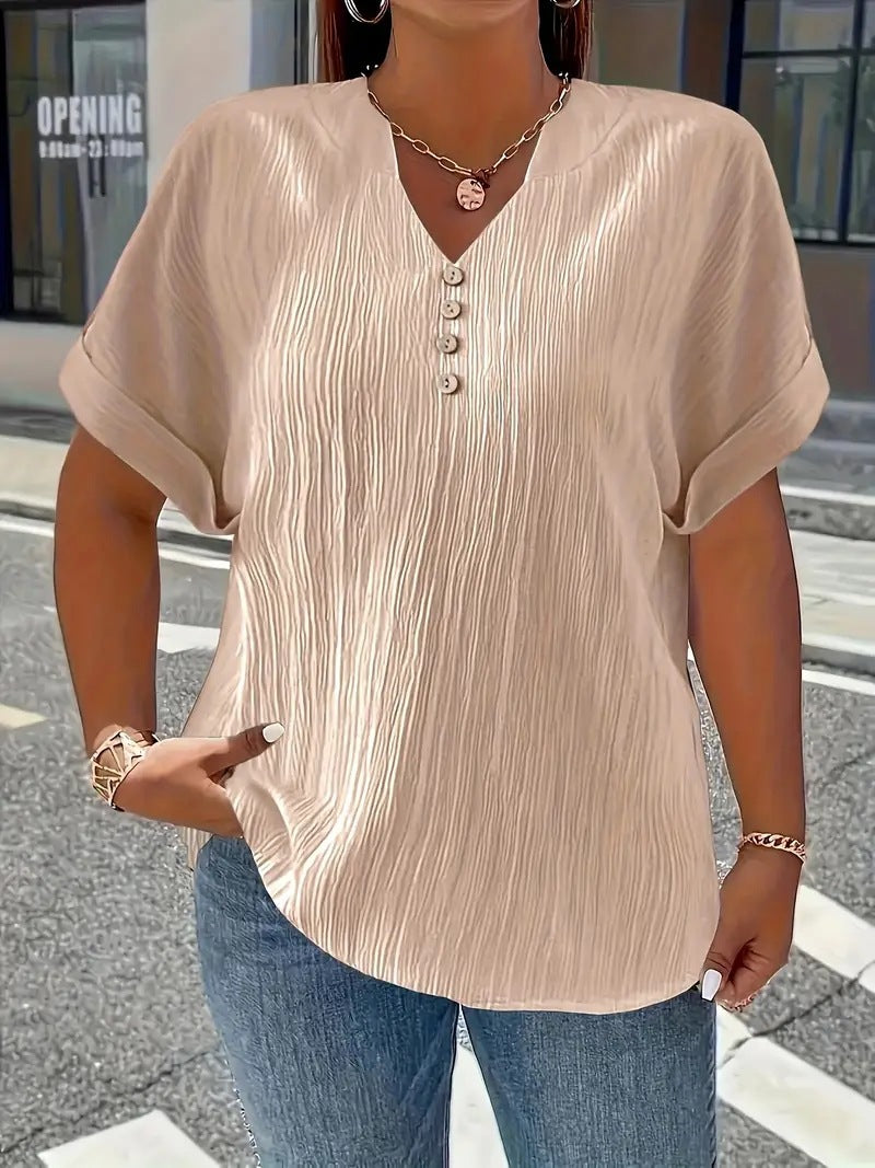 Summer Casual Women's Clothing Small V-neck Short-sleeve Top