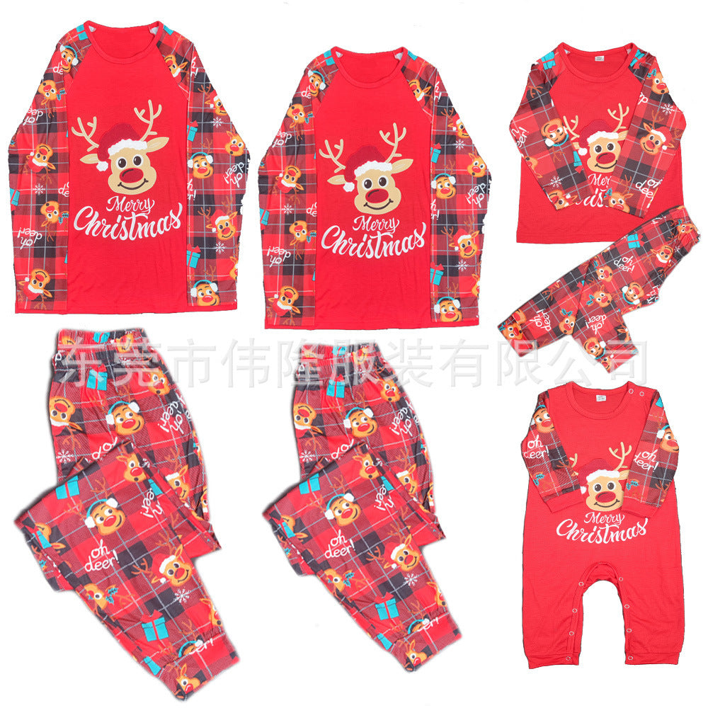 Merry Christmas Rendier Red Plaid Matching Family Pyjama Set