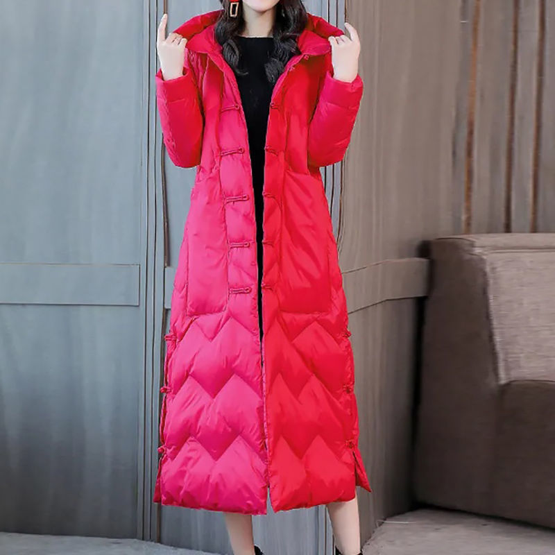Women's Retro Knee-Length Coat With Frog Button Duck Down