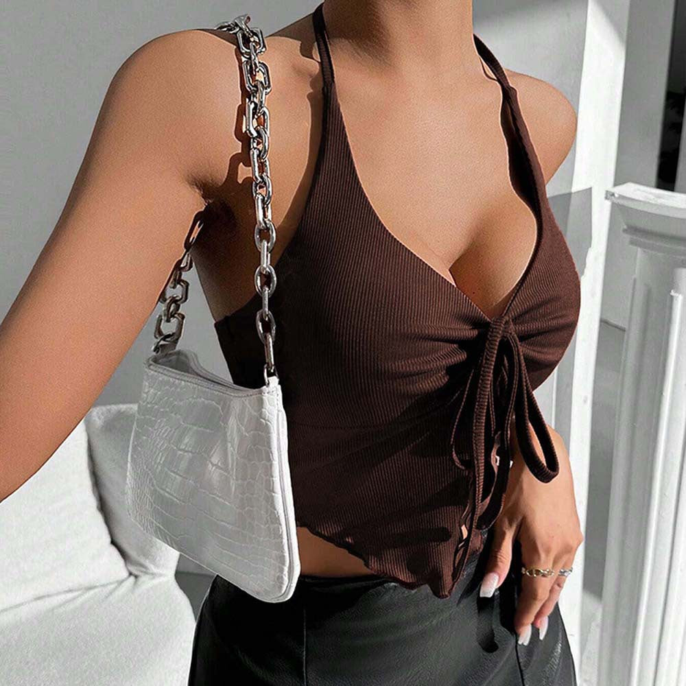 European And American Sexy Style Halter Top Autumn And Winter New Backless Short Top For Women
