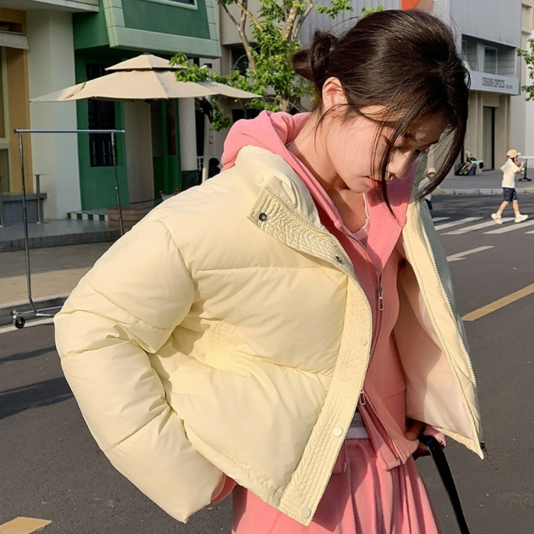 Petite Short Stand Collar Thick Polyester Jacket For Women Casual