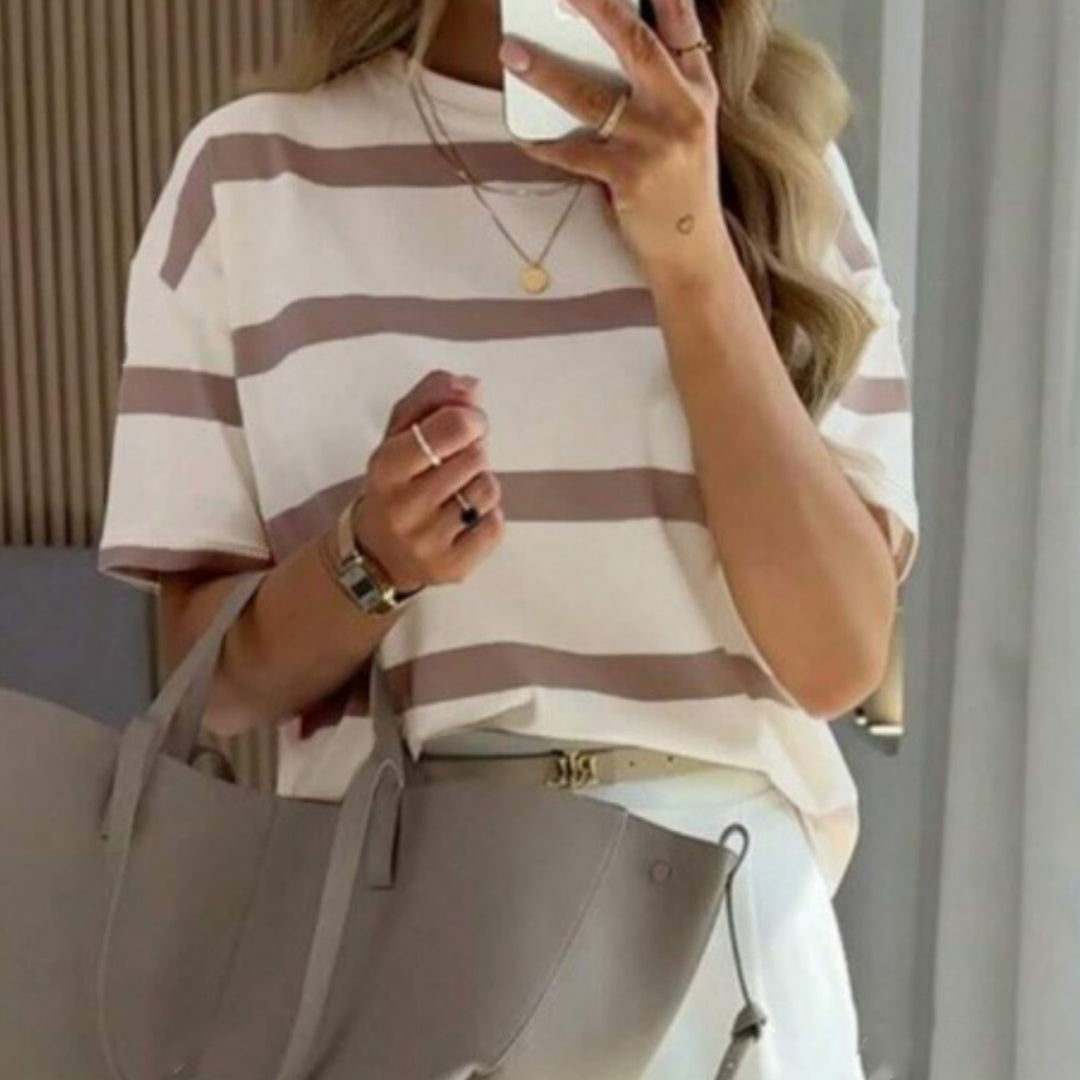 Women's Fashionable Casual Loose-fitting Striped Short-sleeve Top