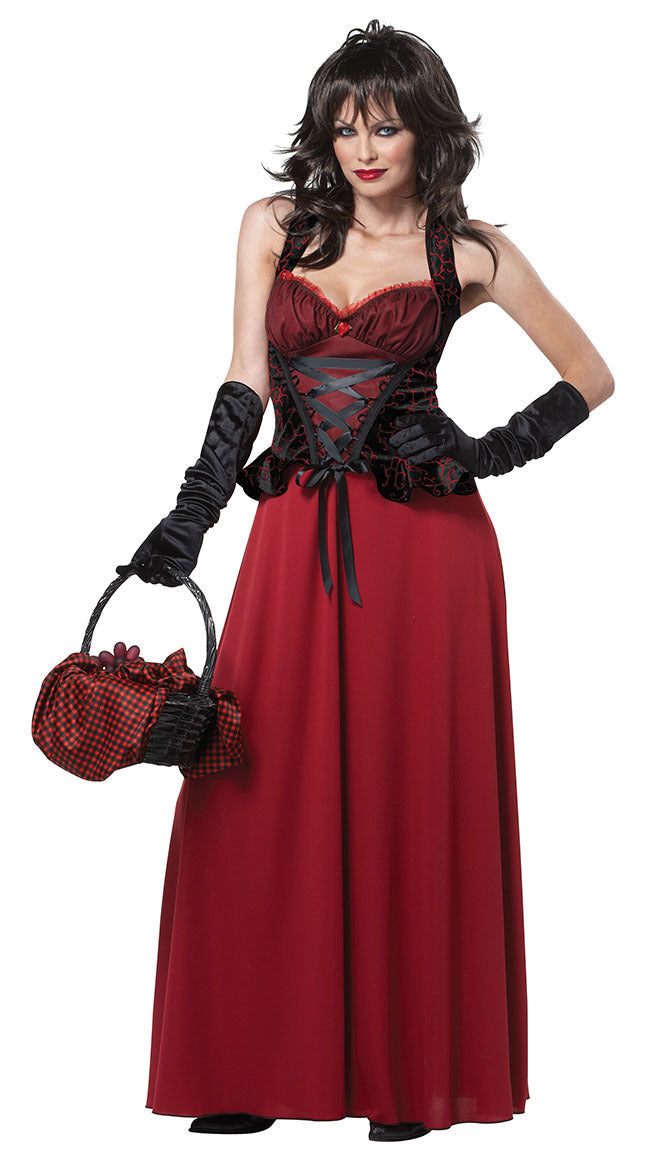 Black and Red Corset Dress with Hooded Cloak Halloween Costume