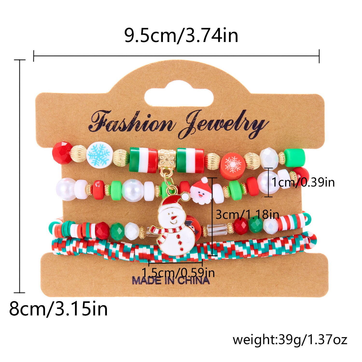 4-Piece Christmas Stacked Beaded Charm Bracelet Set in Assorted Styles-Style 4-Theone Apparel