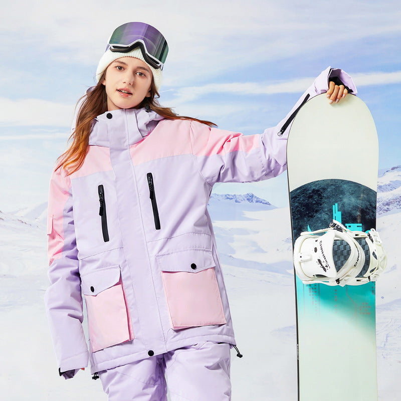 Color Block Ski Jacket Waterproof Breathable Warm For Winter Sports
