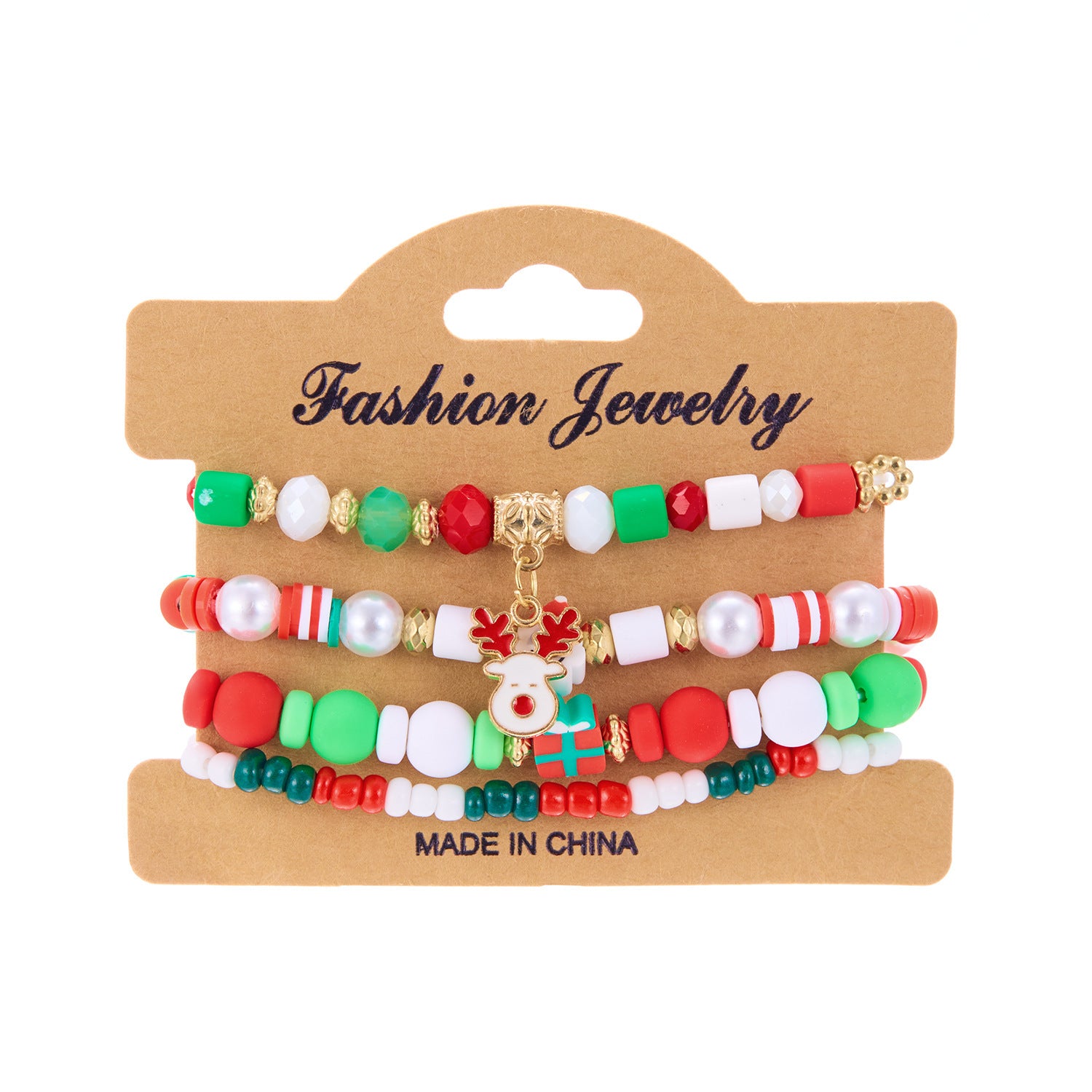 4-Piece Christmas Stacked Beaded Charm Bracelet Set in Assorted Styles