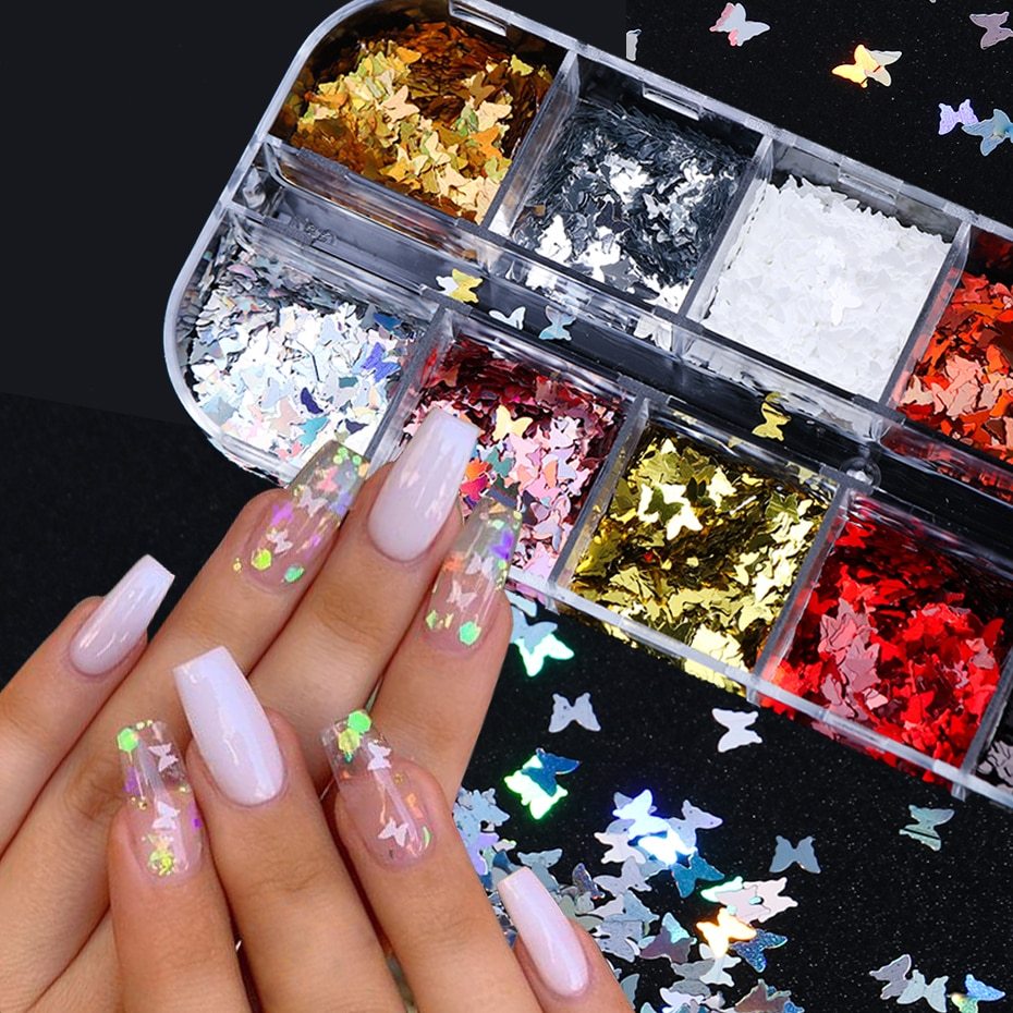 Butterfly Sticker Square Blunt False Nails Set