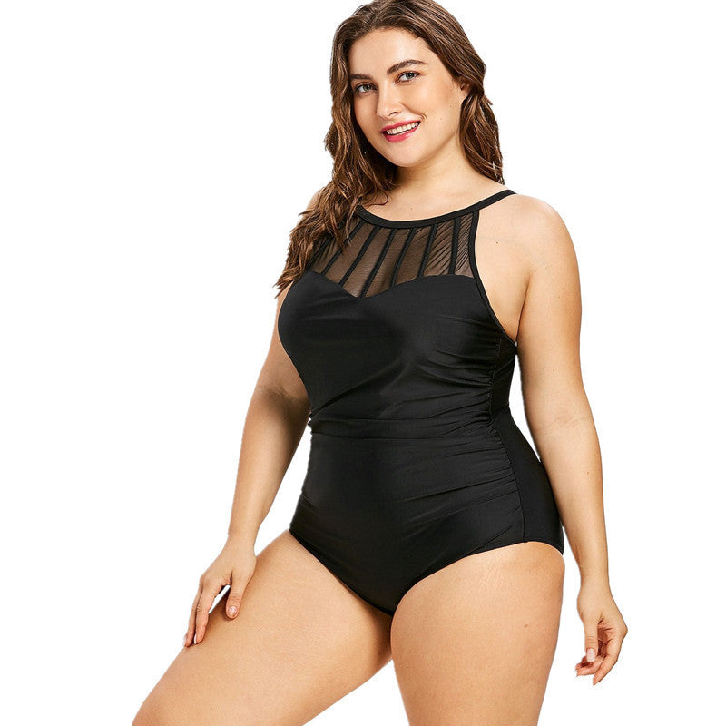 Women's One Piece Plus Size Swimsuit with Mesh Bodice