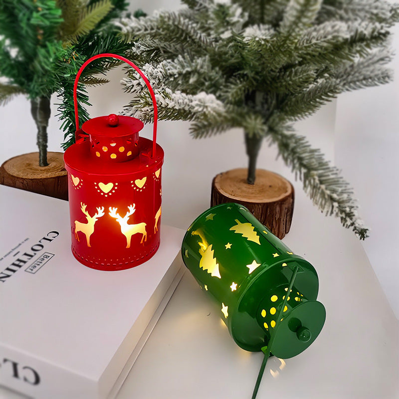 Nordic Style Metallic Can Christmas Themed Lantern Lights with LED Bulbs