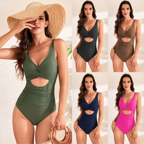 Women’s One Piece Swimsuit with V-Neck and Keyhole Cutout