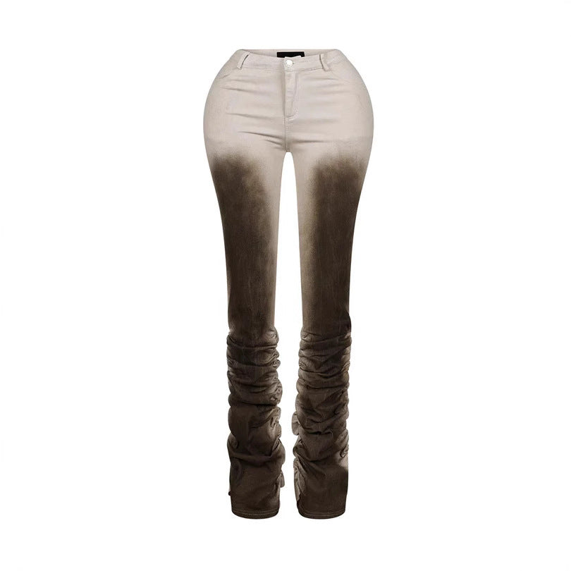 Fashionable Sexy Slim-fit Distressed Retro-style Stacked Pants