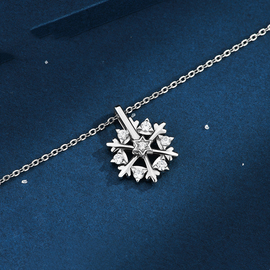 925 SIlver Glamorous Rhinestone Spinning Snowflake Women's Chain Pendant Necklace in Assorted Finishes