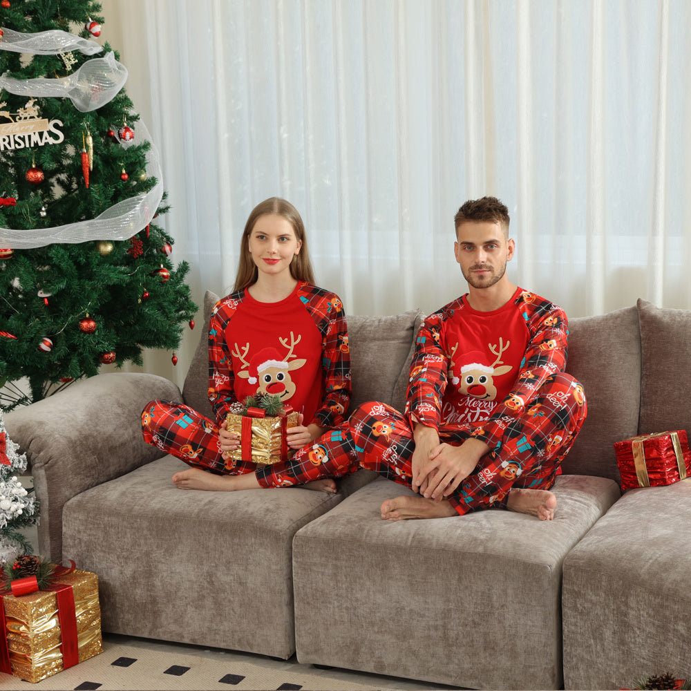 Merry Christmas Rendier Red Plaid Matching Family Pyjama Set