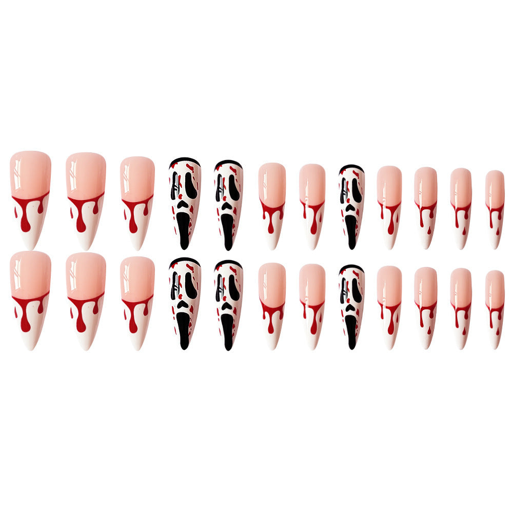 Women's Long Halloween Themed Coffin Nail Set in Blue and Orange