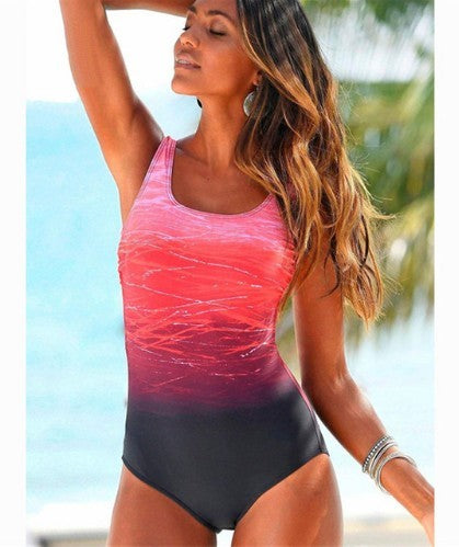 Women's One Piece Ombre Color Swimsuit with Strappy Back