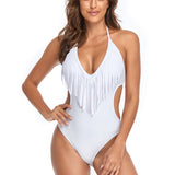 Women's One Piece Swimsuit with Tassels and Side Cutouts