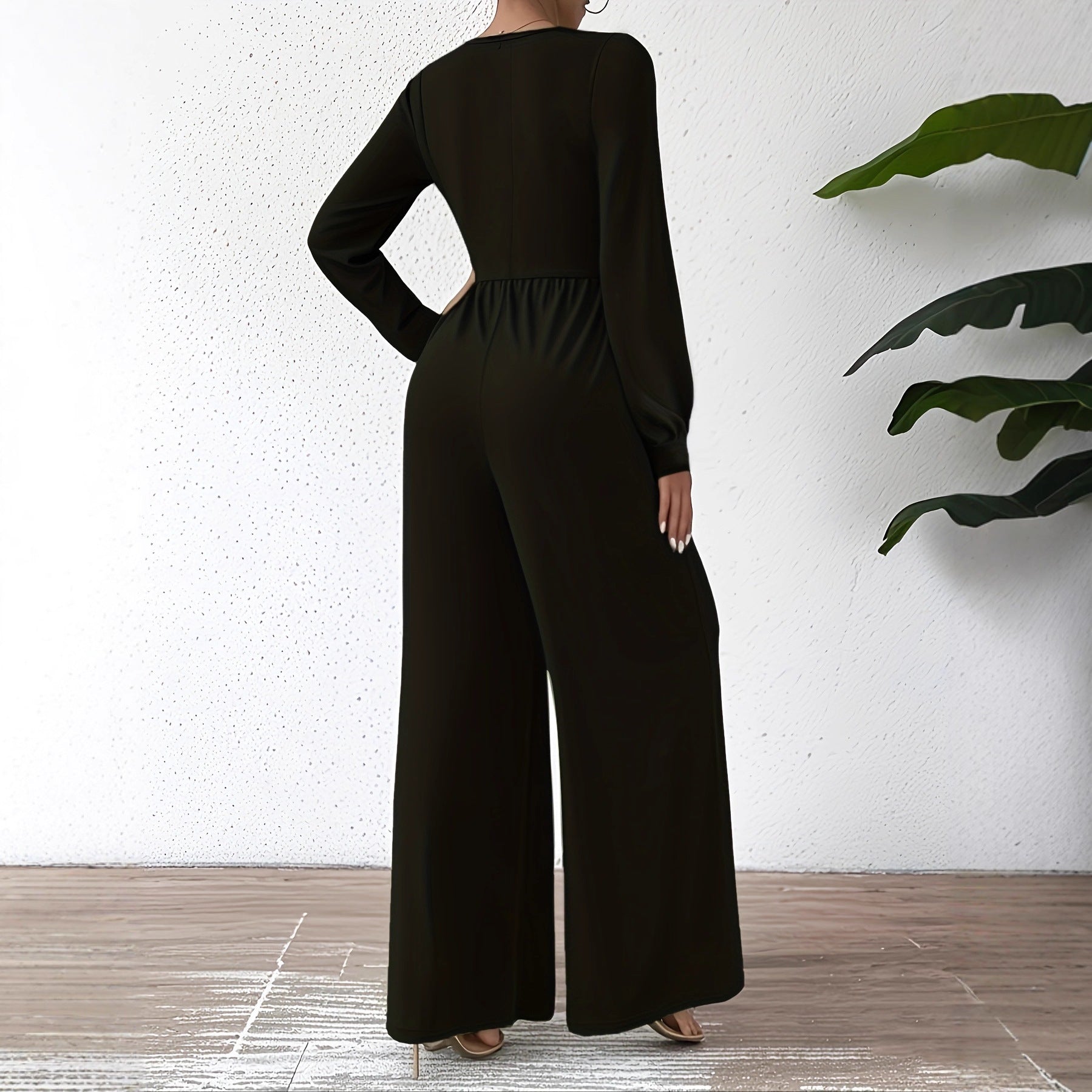 Women's  Elegant V Neck Cross Tie Waist Jumpsuit