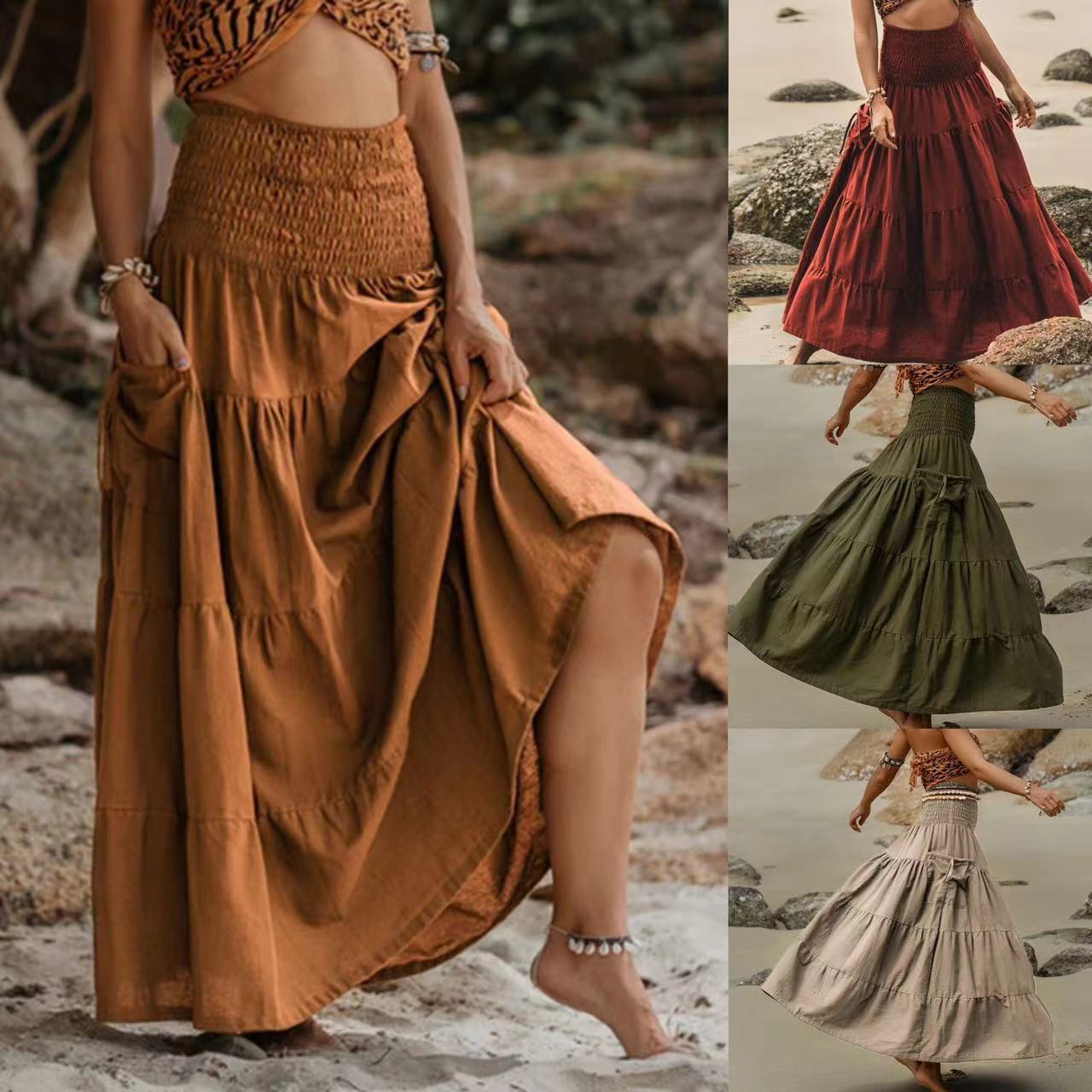 Bohemian Loose Solid Skirt For Relaxed Everyday Comfort-Theone Apparel