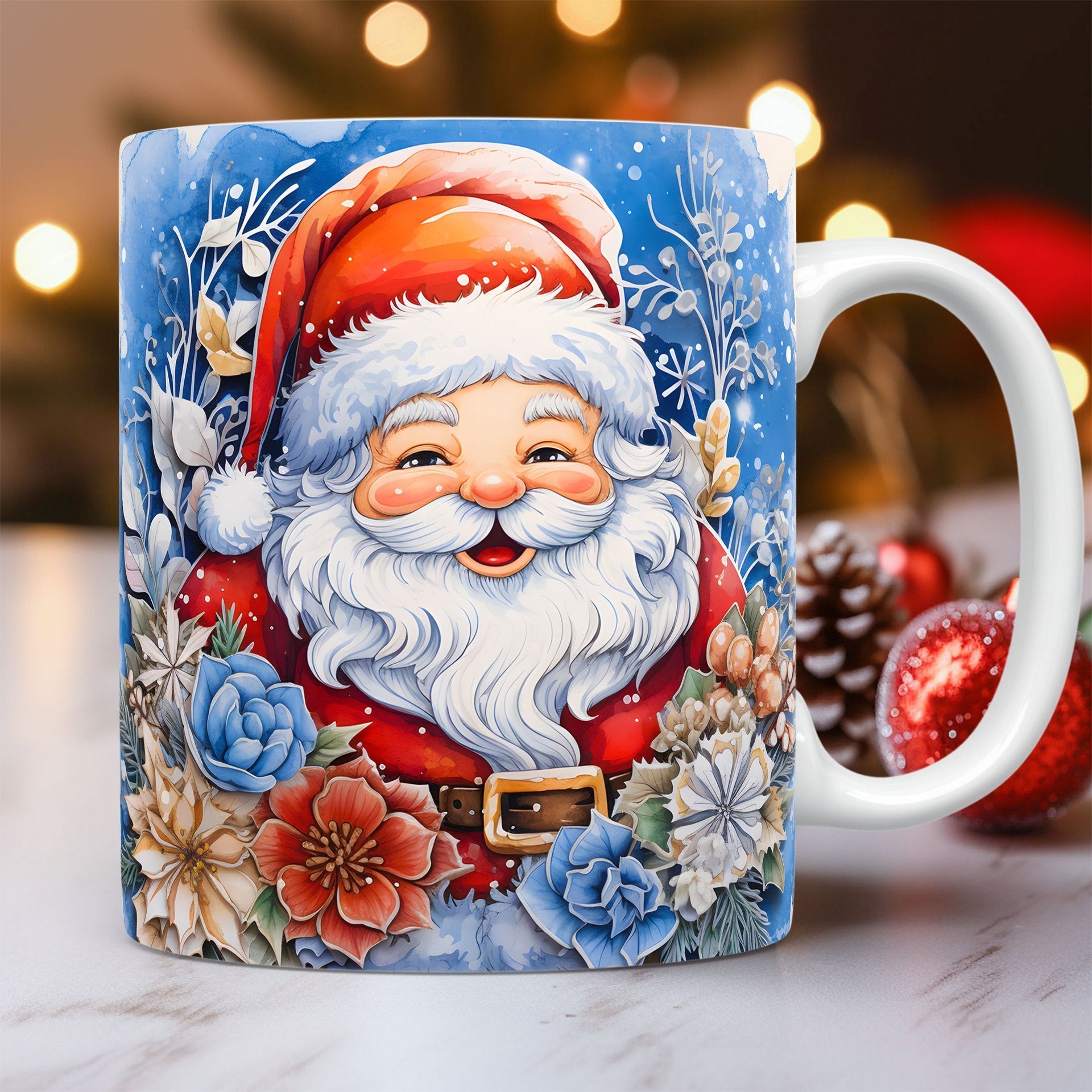Christmas Op Art 3D Illusion Santa Claus Ceramic Coffee Mug in Assorted Colors-Style 5-Theone Apparel