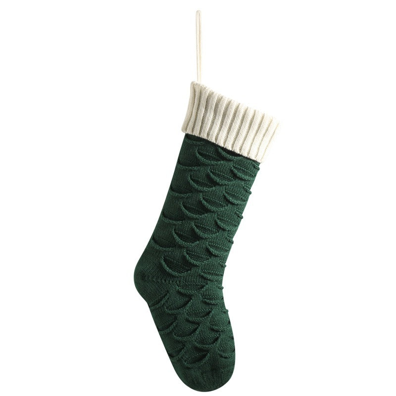 Christmas Stockings with Traditional Knit Style and Ribbed Cuff-Dark Green Body Ivory White-Theone Apparel