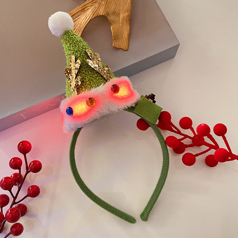 Christmas Tree Headband Hat with LED String Lights-11 Green With Diamond Wings-Theone Apparel